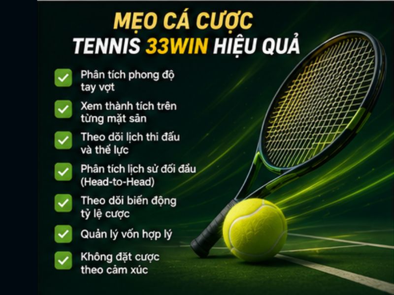 Mẹo Cá Cược Tennis 33Win Hiệu Quả